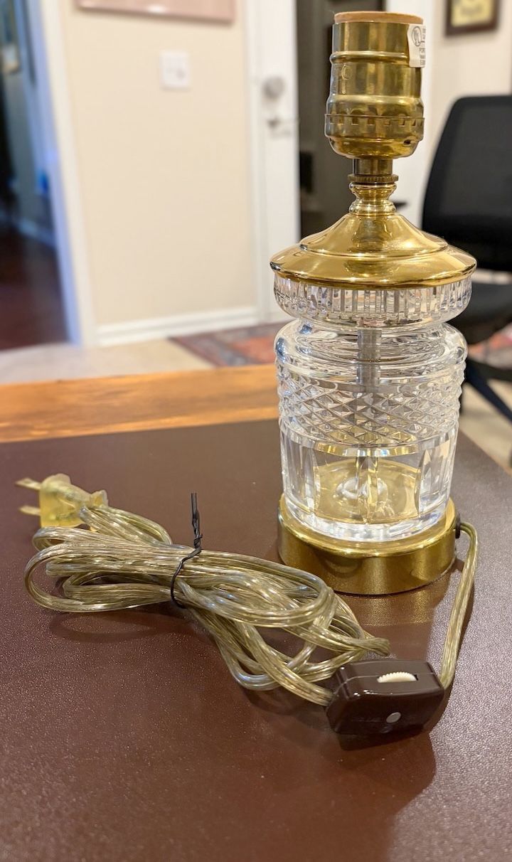 Vintage Brass and Crystal (probably Waterford) Lamp Base