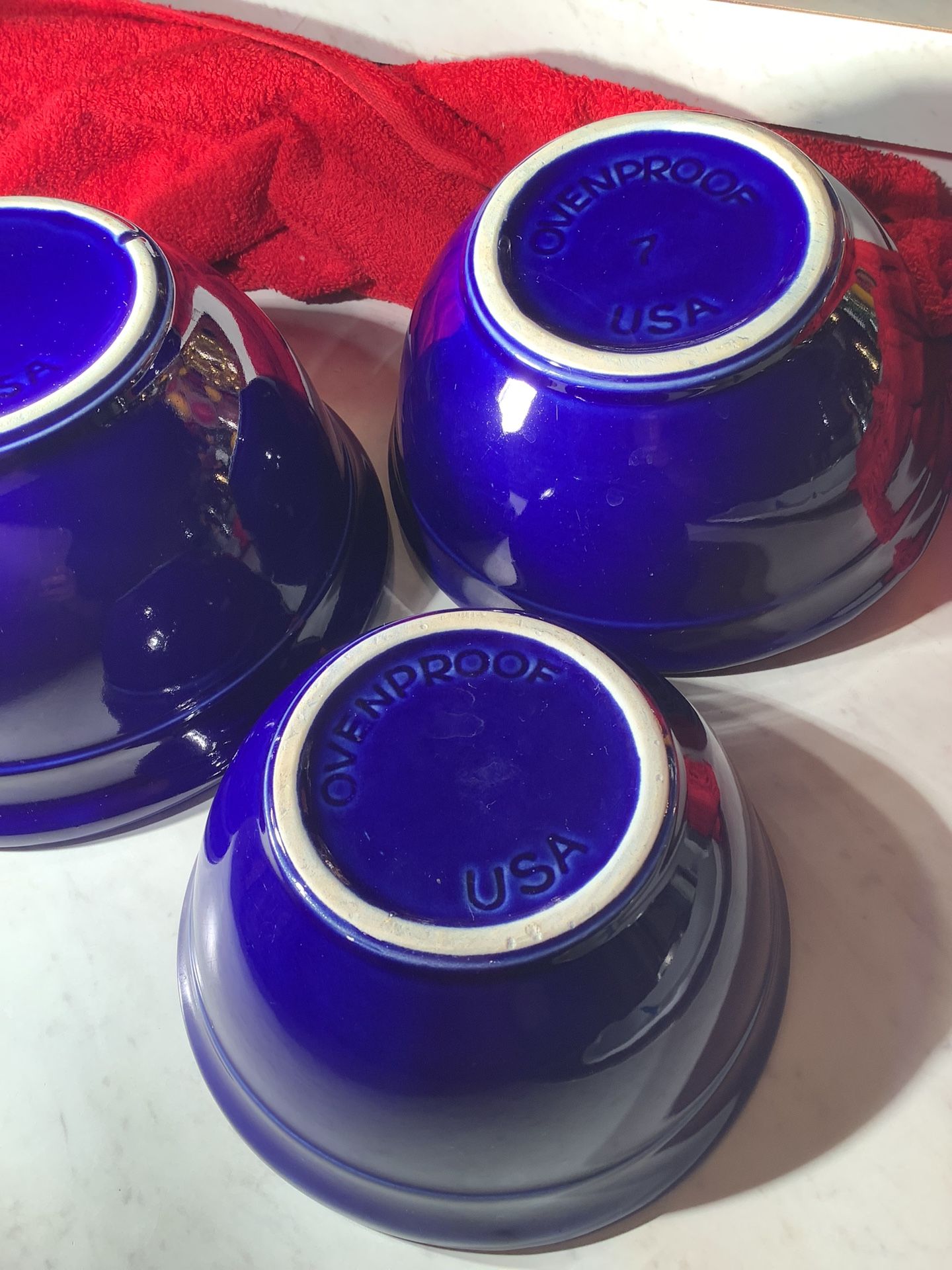 Vintage Cobalt Pottery McCoy Mixing Bowls Ovenproof Made In USA set Of 3