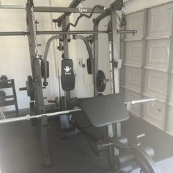 SMITH MACHINE/ PULLEY SYSTEM/ ADJUSTABLE MULTI USE BENCH/ WEIGHTS/ BARBELL/ GYM EQUIPMENT/ FREE DELIVERY 🚚 