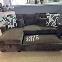 Beautiful! 2-pc Convertible Sectional Sofa With Storage, Pullout Bed, And USB Port 
