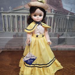 Vintage 1979 Effanbee Grands Dames Four Seasons Spring Doll - 12" Vinyl Beauty in Sunny Yellow Gown with Original Hat, Purse & Tag