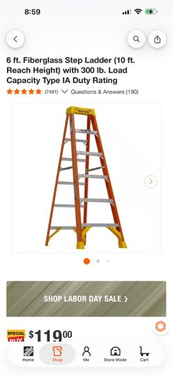 6 ft. Fiberglass Step Ladder (10 ft. Reach Height) with 300 lb. Load Capacity Type IA Duty Rating