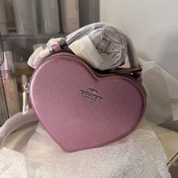 NWT Coach Heart Lilac Metallic Bag