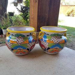 TALAVERA Bright Yellow Rim Clay Pots, Planters. Plants. $45 Cada Una
