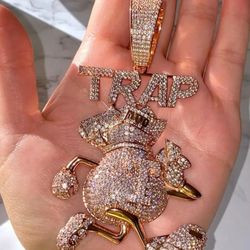 HUGE 3.5" Famous Trap Money 💰 Bag Pendant 14k Gold Plated Super Iced Out w/Simulated Diamonds Hip Hop, Rapper 