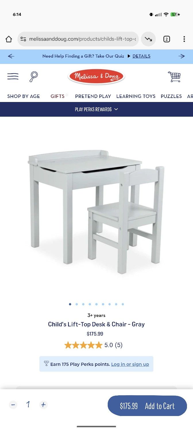 Melissa And Doug Child's Lift-Top Desk & Chair - Gray