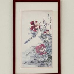 Elegant Chinese Peony Floral Art Print – Red Framed Wall Decor