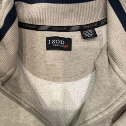 IZOD PerformX Beige Fleece 1/4 Zip-Up Long Sleeve Sport Athletic Sweater