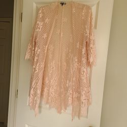 Torrid Lace Kimono Lace Duster Light Pink Pale Blush Bohemian Style Swimsuit Coverup plus 00