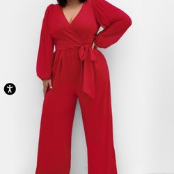 Sheer Sleeve Wide Leg Jumpsuit - cherry