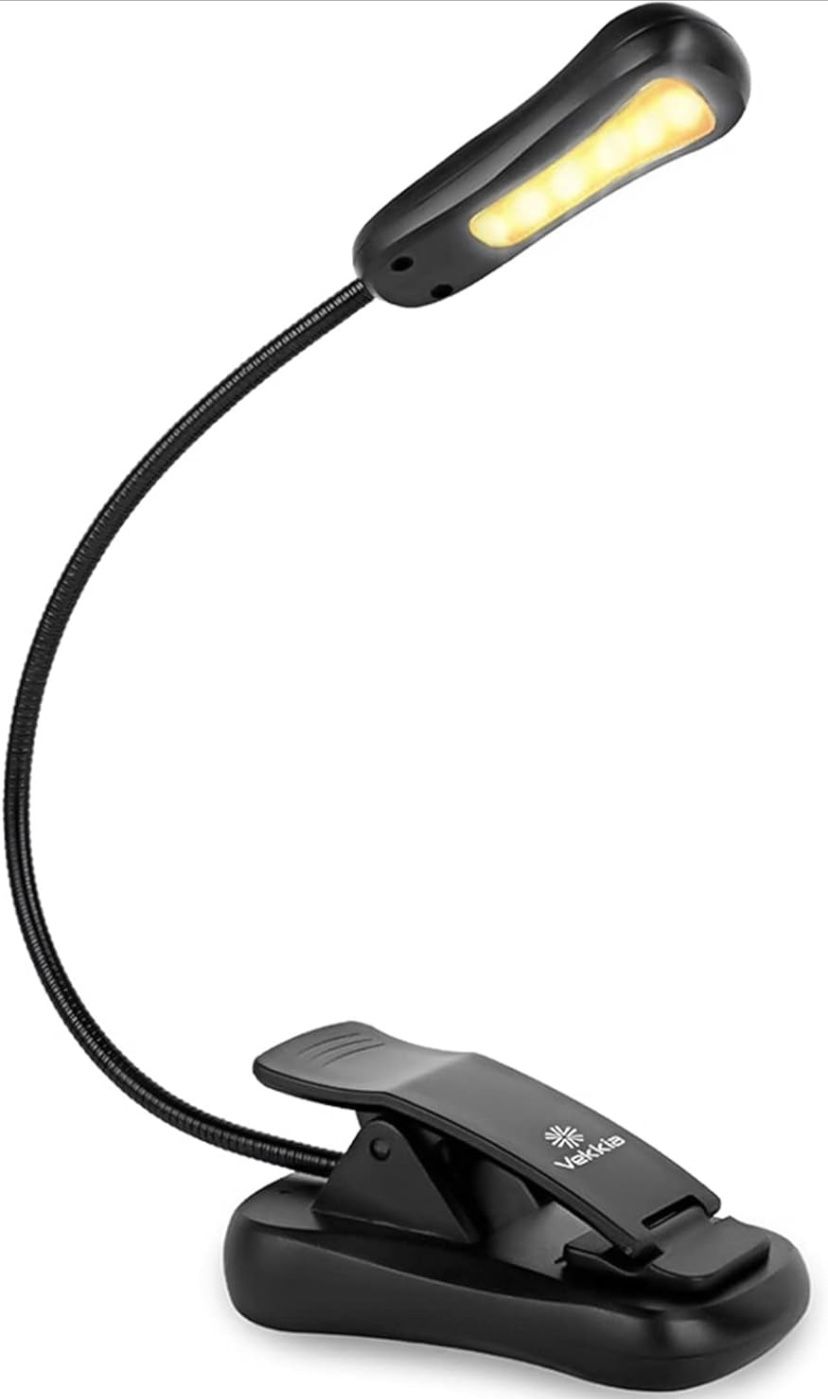 Vekkia Rechargeable 3000K LED Book Light, Easy Clip on Reading Lights for Reading in Bed. Perfect for Readers.