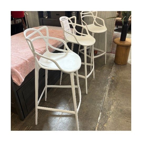 Set of 3 Modway Entangled Bar Stools- White- Sold as Is