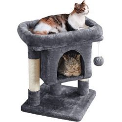 2-Level Cat Tree Condo with Wide Perch, Scratch Posts Cat Pet Climbing Tower