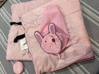 Girls Sleeping Bag 58” by 27” Cute Bunny Bag Camping Outdoors Camp Sleepover Party Freshly Wash