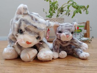 2 Silver cat Beanie Babies - a Buddy AND a Baby