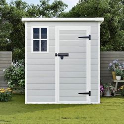 New in Box 6 x 6 FT Resin Outdoor Storage Shed Waterproof Shed with Floor & Two Windows & Lockable D