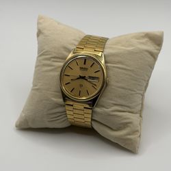 Vintage Seiko Quartz Watch 80’ Mens 35mm Gold Tone Day Date Bracelet 8123-7280