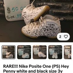 RARE!!! Nike Posite One (PS) Hey Penny white and black