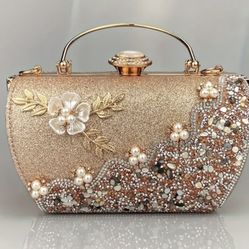 Elegant Faux Pearl & Rhinestone Evening Clutch with Removable Strap