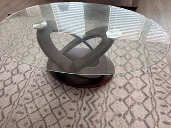 Oval Glass Top Coffee Table with Wood Base