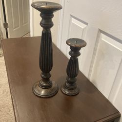 Gorgeous Pair Of Handcarved Wood Pillar Candle Holders!