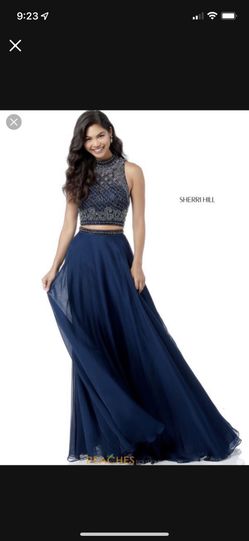 Beautiful Sherri Hill Navy Beaded Prom Dress Size 6!