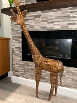 Woven Giraffe Mid Century Coastal Boho Life Sized Sea Grass Giraffe