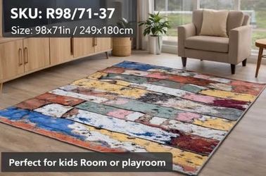 Brand New 98×71 Area Rug – Colorful Vintage Patchwork Carpet, Soft Non-Slip Rug for Living Room