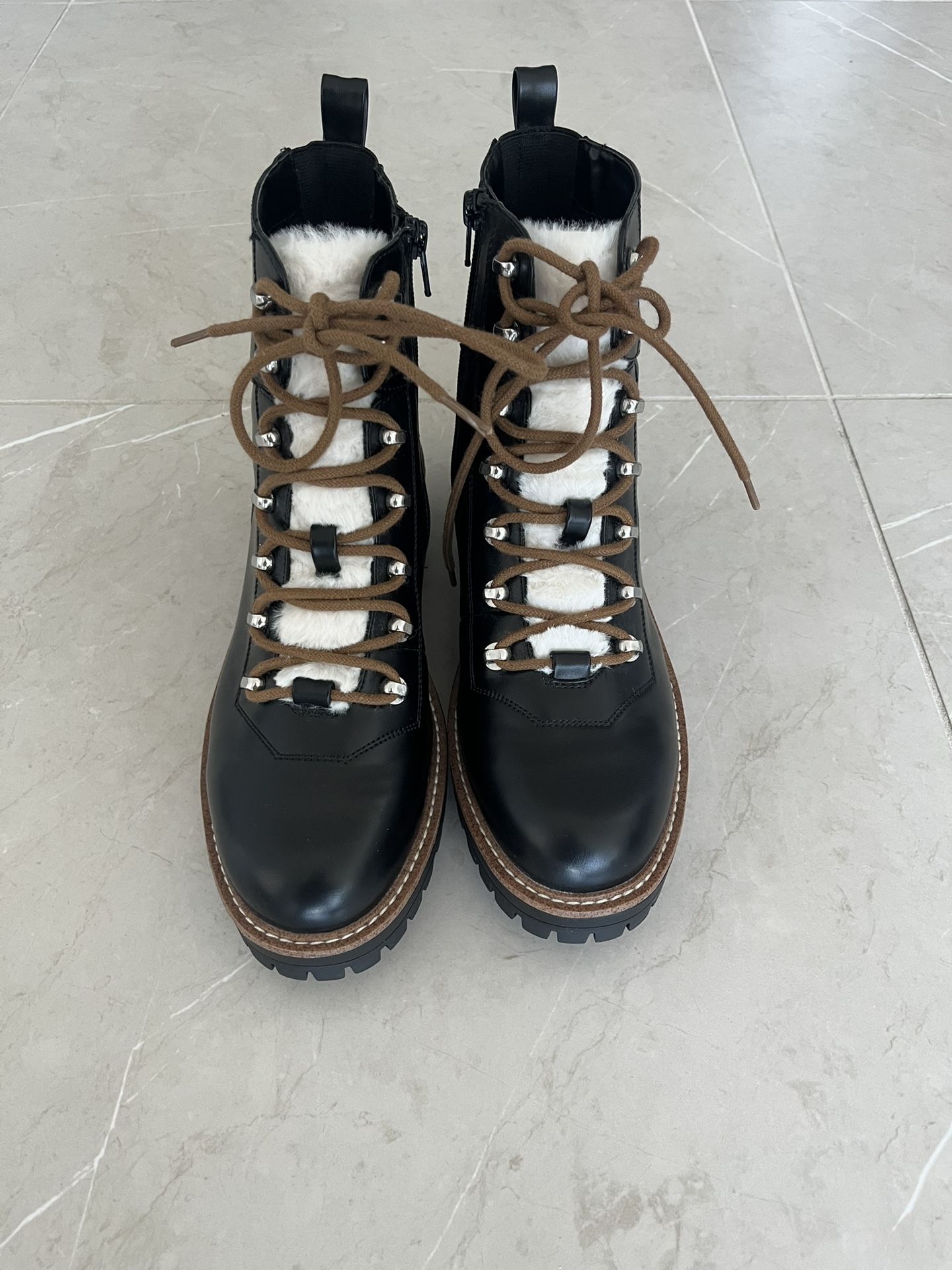 Leather Boots w/ White Fur