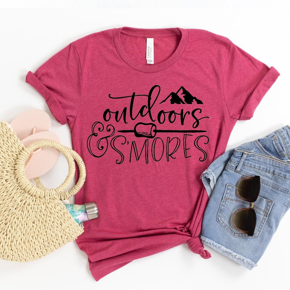 Outdoors And Smores T-shirt, Camper Tee, Wanderlust Gift, Hiking Shirt, Hike More Worry Less Tshirt, Adventure Shirts, Size X-Large