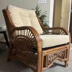 Vintage Rattan Wicker Accent Chair with Cushions