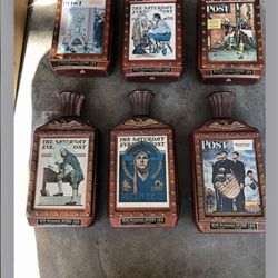 Six Antique Bourbon Bottles, Empty Very Cool