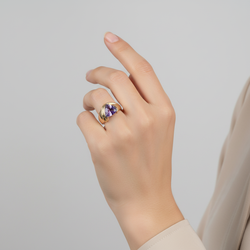 10K Yellow Gold Trillion Amethyst Womens Ring