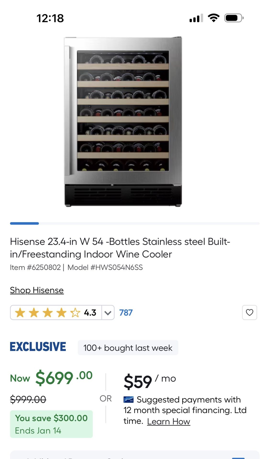 23.4-in W 54 -Bottles Stainless steel Built-in/Freestanding Indoor Wine Cooler Q