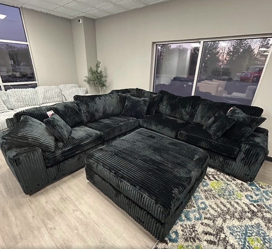 Color Options Black Color Corduroy Sectional Couch 🌟 Take Home Pay Later