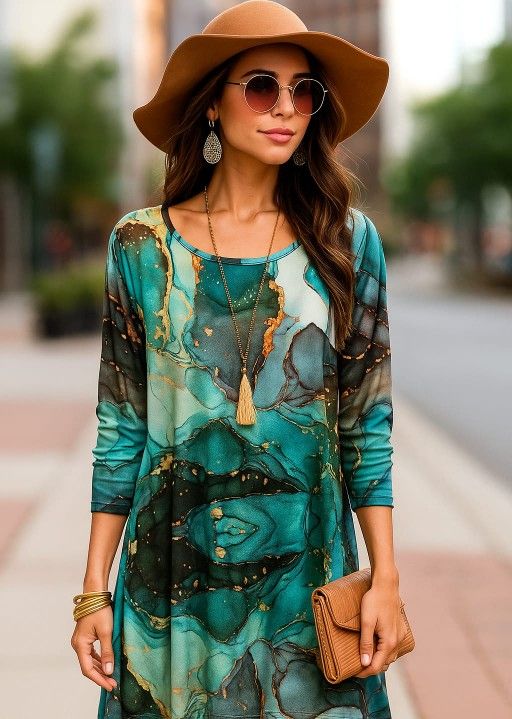 Womens Marble Print Long Sleeve Tunic Top –plus Size