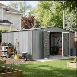 $580!!! 14’x12’ (13.58x11.52) Gray Metal Storage Shed NO Base