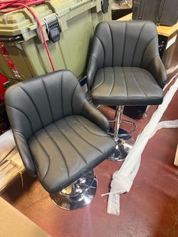 Set of 2 Black Faux Leather Bar Stools