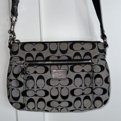Coach, Poppy Signature, Crossbody Bag, Black and Grey, Silver-Toned Hardware Finish, Canvas,