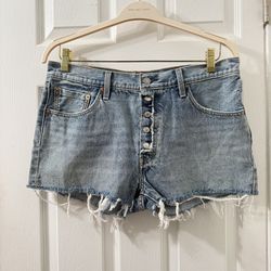 Levi's 501 Denim Shorts Light Wash Frayed Hem