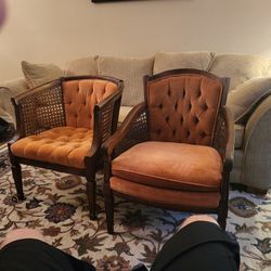 Mid Century Cane Tufted Velvet Chairs His And Hers 