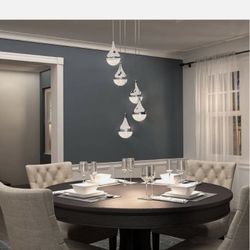 NEW ARTIKA PDT-5GL-RN GLITZER 30-WATT INTEGRATED LED 5-LIGHT CHROME MODERN HANGING PENDANT LIGHT FOR LIVING ROOM The 5-pendant light