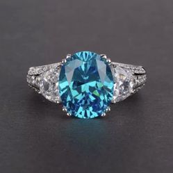 Aquamarine Ring 925 Sz 8