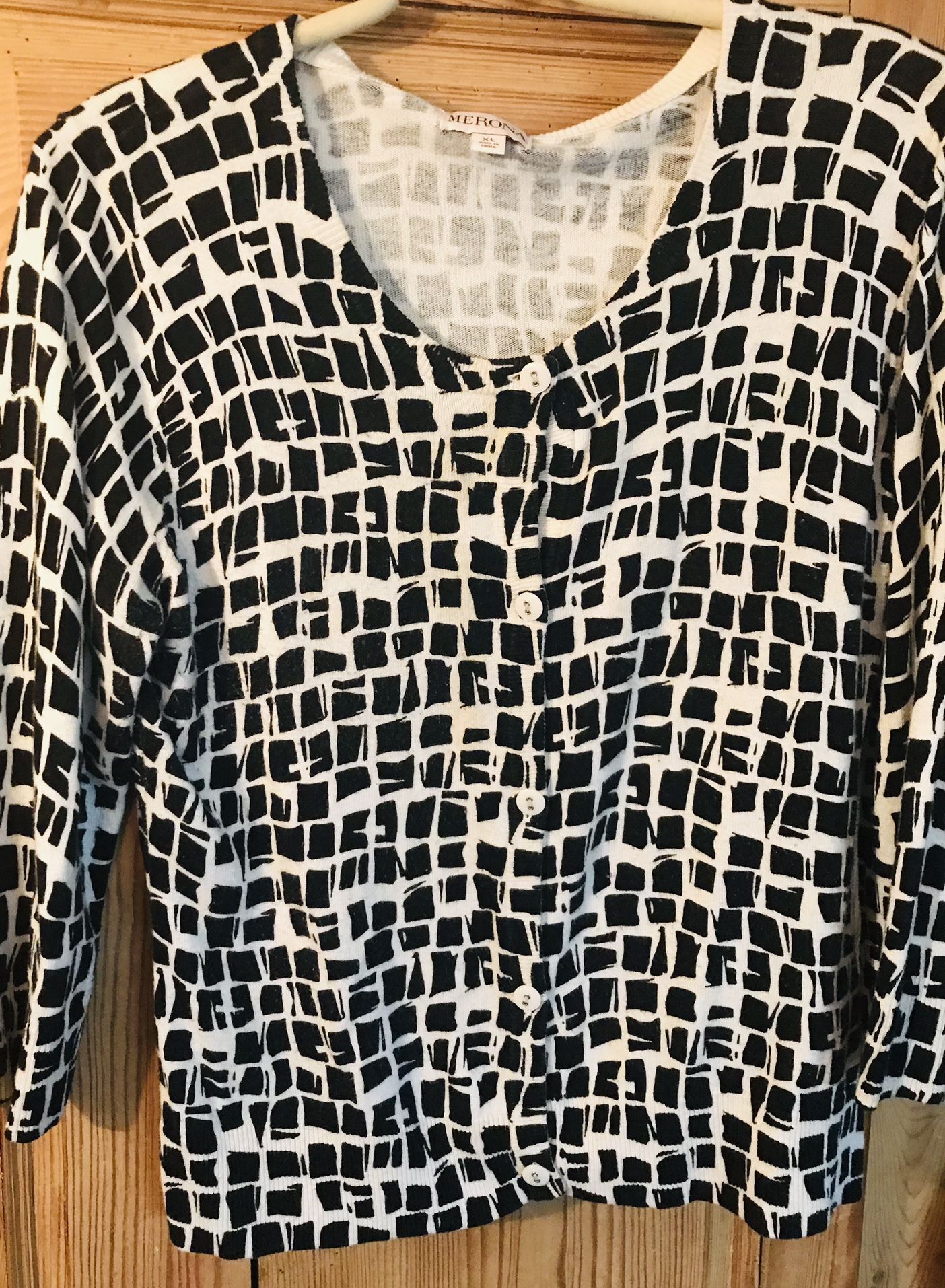 Black And White Button Front Merona Cardigan Excellent Condition   Size XL