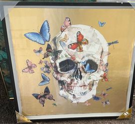 Marmot Hill Skull Butterflies Surrealist Gold Foil Fine Art Print