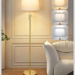 JUNNAI Gold Floor Lamp for Living Room, Tall Standing Lamp 55-65" Adjustable Modern Brass Floor Lamps for Bedroom Reading Office Kids 3 Color Lights C