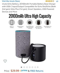 imuto Echo Battery, 20100mAh Portable Battery Base Charger with USB-C Input/Output Compatible for Echo Dot/Echo (Both 2nd gen), Echo Plus (1st gen),