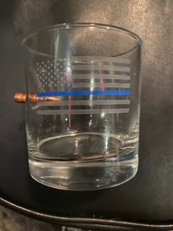 Blue line USA shot glass with bullet