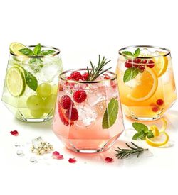 40 Pack Plastic Wine Glasses, 12 Oz Disposable Cocktail Whiskey Glasses
Gold Rimmed Diamond Stemless Champagne Margarita Glasses, Clear Unbreakable Re