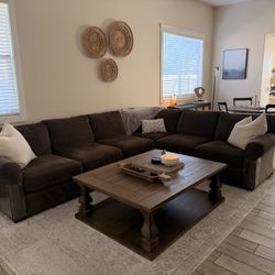 Olive/Brown L-Shaped Sectional Couch 